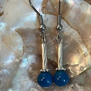 Blue Striped Agate Earrings.